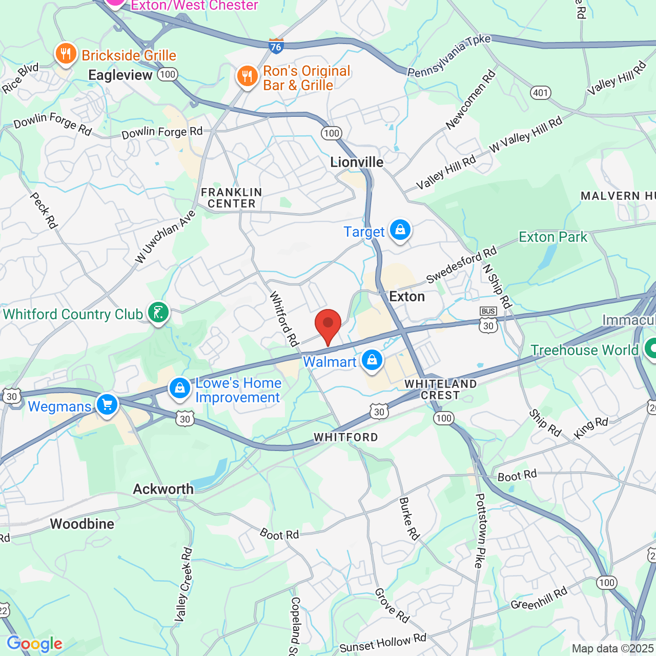 Google map image of our location in 101 John Robert Thomas Dr Exton, PA